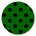Polka Dots - Black on Dark Green Magnet 5  (Round)