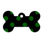 Polka Dots - Dark Green on Black Dog Tag Bone (One Side)