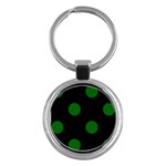 Polka Dots - Dark Green on Black Key Chain (Round)