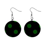 Polka Dots - Dark Green on Black 1  Button Earrings