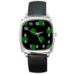 Polka Dots - Dark Green on Black Square Metal Watch