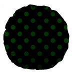 Polka Dots - Dark Green on Black Large 18  Premium Flano Round Cushion