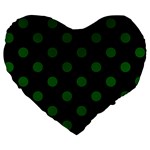 Polka Dots - Dark Green on Black Large 19  Premium Heart Shape Cushion