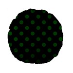 Polka Dots - Dark Green on Black Standard 15  Premium Flano Round Cushion