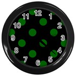 Polka Dots - Dark Green on Black Wall Clock (Black)