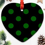 Polka Dots - Dark Green on Black Ornament (Heart)