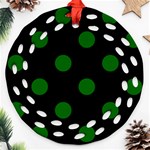 Polka Dots - Dark Green on Black Ornament (Round Filigree)