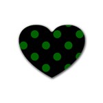 Polka Dots - Dark Green on Black Rubber Coaster (Heart)