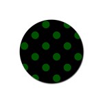 Polka Dots - Dark Green on Black Rubber Round Coaster (4 pack)