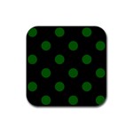 Polka Dots - Dark Green on Black Rubber Coaster (Square)