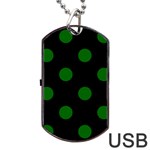 Polka Dots - Dark Green on Black Dog Tag USB Flash (One Side)