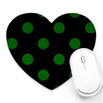 Polka Dots - Dark Green on Black Heart Mousepad