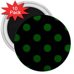 Polka Dots - Dark Green on Black 3  Magnet (10 pack)