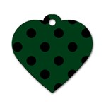Polka Dots - Black on Forest Green Dog Tag Heart (Two Sides)