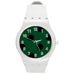 Polka Dots - Black on Forest Green Round Plastic Sport Watch (M)