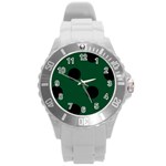 Polka Dots - Black on Forest Green Round Plastic Sport Watch (L)