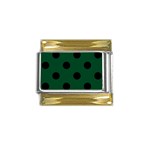 Polka Dots - Black on Forest Green Gold Trim Italian Charm (9mm)