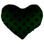 Polka Dots - Black on Forest Green Large 19  Premium Flano Heart Shape Cushion