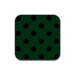 Polka Dots - Black on Forest Green Rubber Coaster (Square)