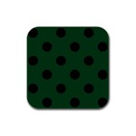 Polka Dots - Black on Forest Green Rubber Square Coaster (4 pack)