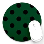 Polka Dots - Black on Forest Green Round Mousepad