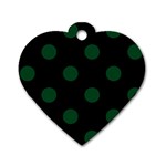 Polka Dots - Forest Green on Black Dog Tag Heart (One Side)