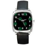 Polka Dots - Forest Green on Black Square Metal Watch