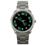 Polka Dots - Forest Green on Black Sport Metal Watch