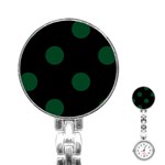 Polka Dots - Forest Green on Black Stainless Steel Nurses Watch