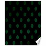 Polka Dots - Forest Green on Black Canvas 11  x 14 