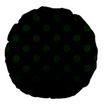 Polka Dots - Forest Green on Black Large 18  Premium Round Cushion