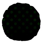 Polka Dots - Forest Green on Black Large 18  Premium Flano Round Cushion