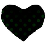 Polka Dots - Forest Green on Black Large 19  Premium Heart Shape Cushion