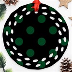 Polka Dots - Forest Green on Black Ornament (Round Filigree)