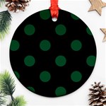Polka Dots - Forest Green on Black Round Ornament (Two Sides)