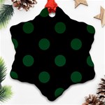 Polka Dots - Forest Green on Black Snowflake Ornament (Two Sides)