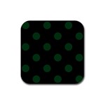 Polka Dots - Forest Green on Black Rubber Square Coaster (4 pack)