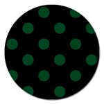 Polka Dots - Forest Green on Black Magnet 5  (Round)