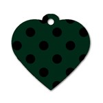 Polka Dots - Black on Deep Green Dog Tag Heart (One Side)