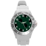 Polka Dots - Black on Deep Green Round Plastic Sport Watch (L)