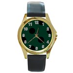 Polka Dots - Black on Deep Green Round Gold Metal Watch