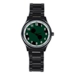 Polka Dots - Black on Deep Green Stainless Steel Round Watch