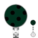 Polka Dots - Black on Deep Green Stainless Steel Nurses Watch