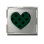 Polka Dots - Black on Deep Green Mega Link Heart Italian Charm (18mm)