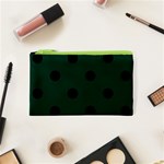 Polka Dots - Black on Deep Green Canvas Cosmetic Bag (XS)