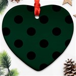 Polka Dots - Black on Deep Green Heart Ornament (Two Sides)