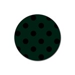 Polka Dots - Black on Deep Green Rubber Round Coaster (4 pack)