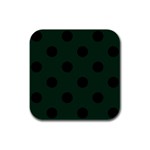 Polka Dots - Black on Deep Green Rubber Square Coaster (4 pack)