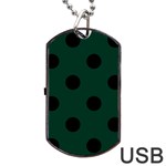 Polka Dots - Black on Deep Green Dog Tag USB Flash (One Side)
