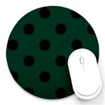 Polka Dots - Black on Deep Green Round Mousepad